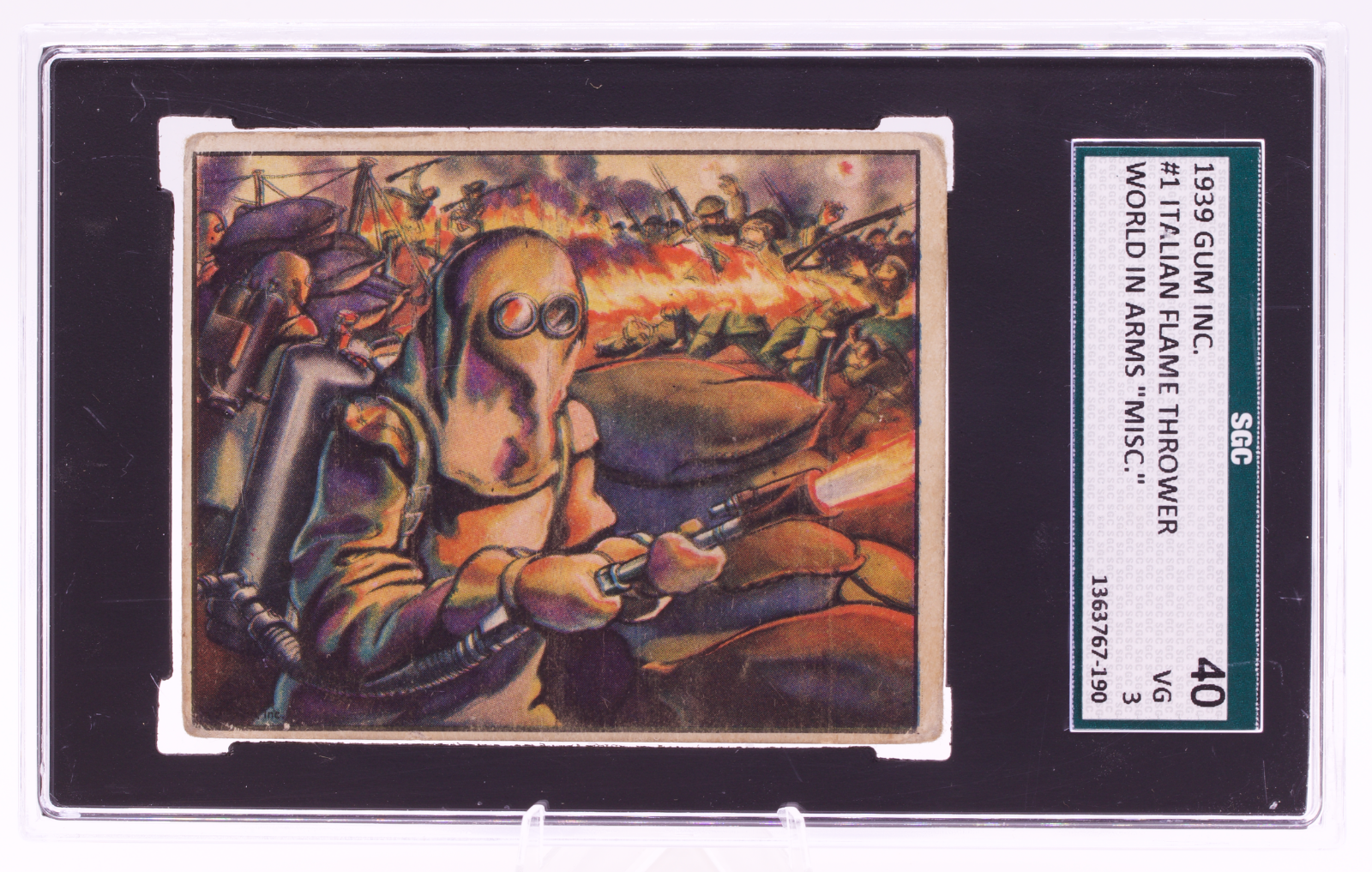 1939 Gum Inc World In Arms #1 Italian Flame Thrower SGC 3 VG Pre-War WWII