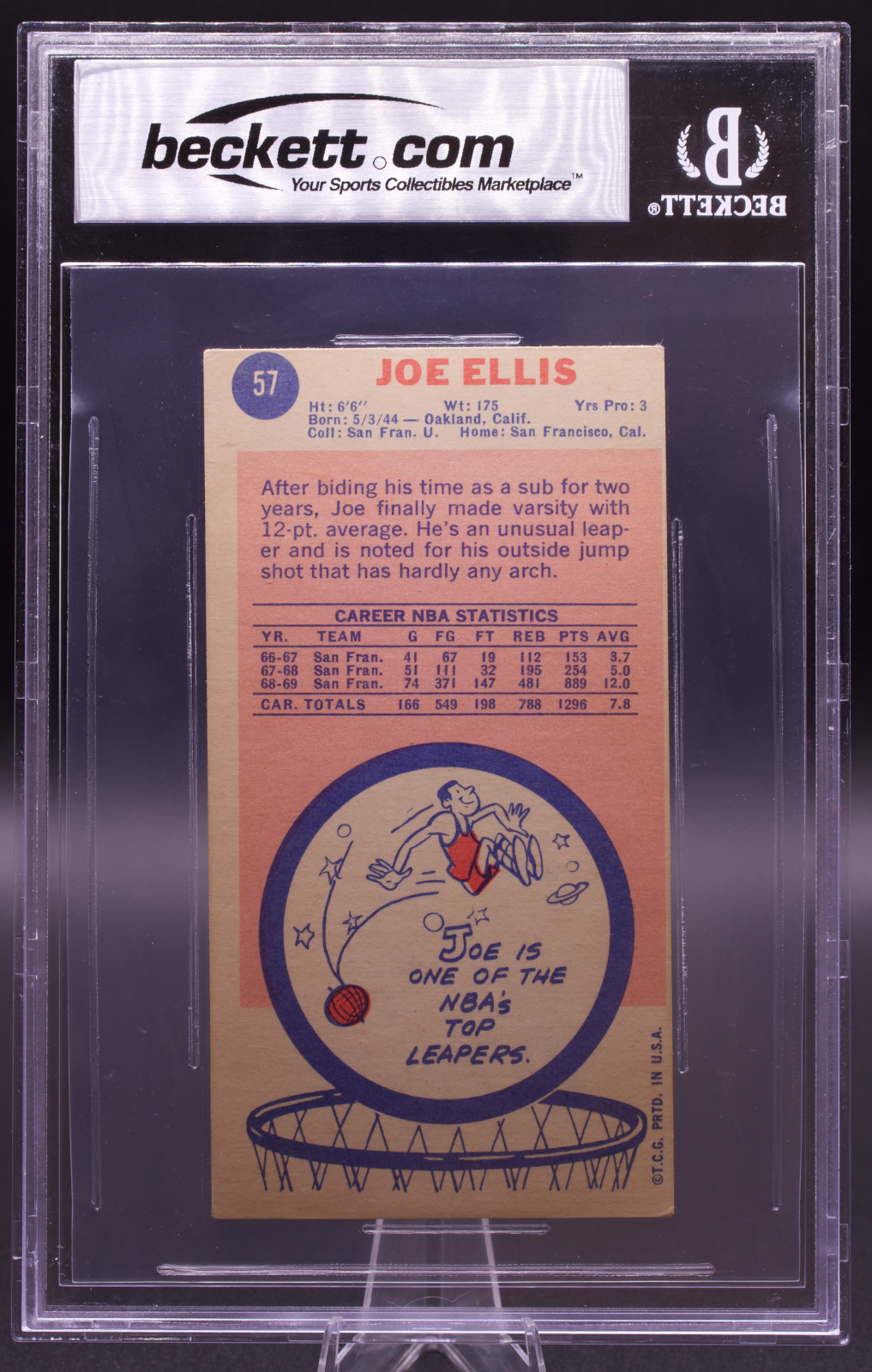 1969 Topps Joe Ellis #57 Beckett Authentic Auto 10 Inscribed SF Warriors RC