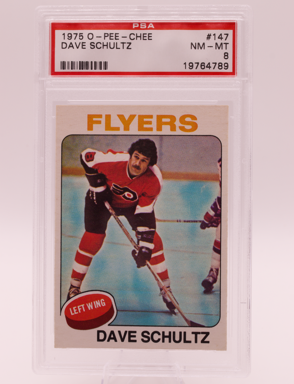 1975 O-Pee-Chee #147 Dave Schultz PSA 8 NM-MT Philadelphia Flyers OPC Hockey