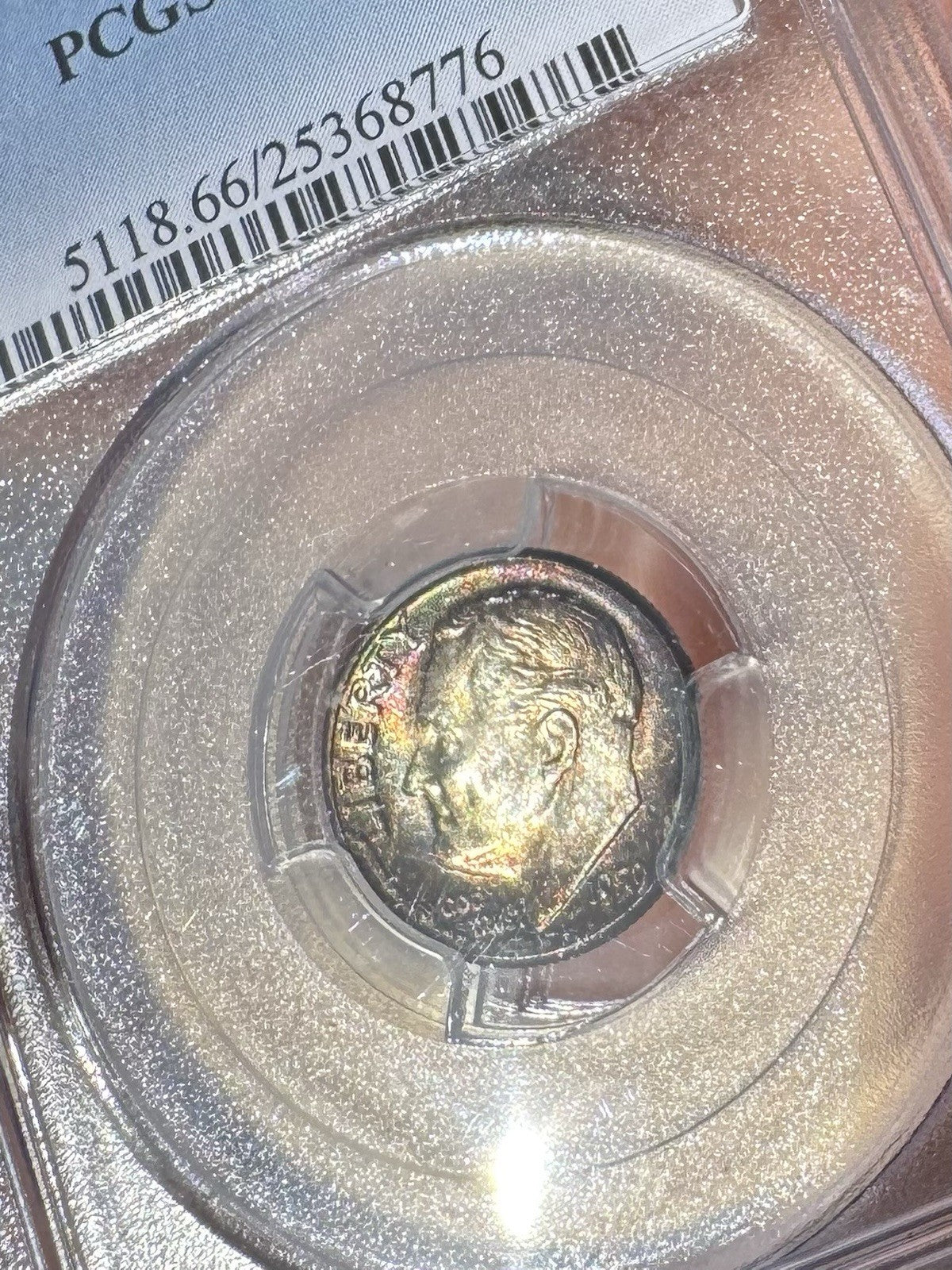 1959 Roosevelt Dime PCGS MS66 • Dark Rainbow Toning • Toned 10C Coin
