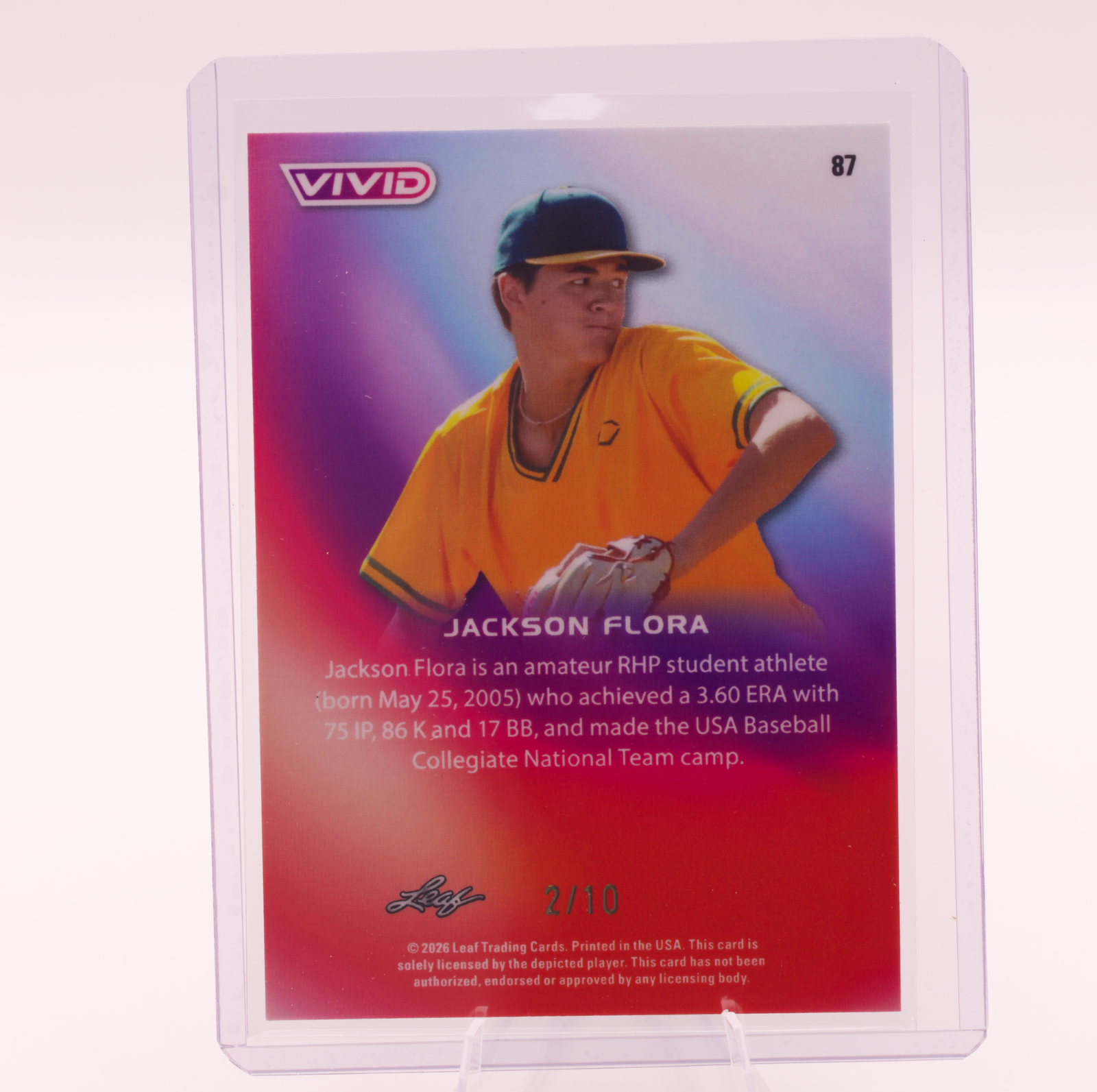 2026 Leaf Vivid Jackson Flora #87 /10 Giants Rookie Card Numbered Baseball RC