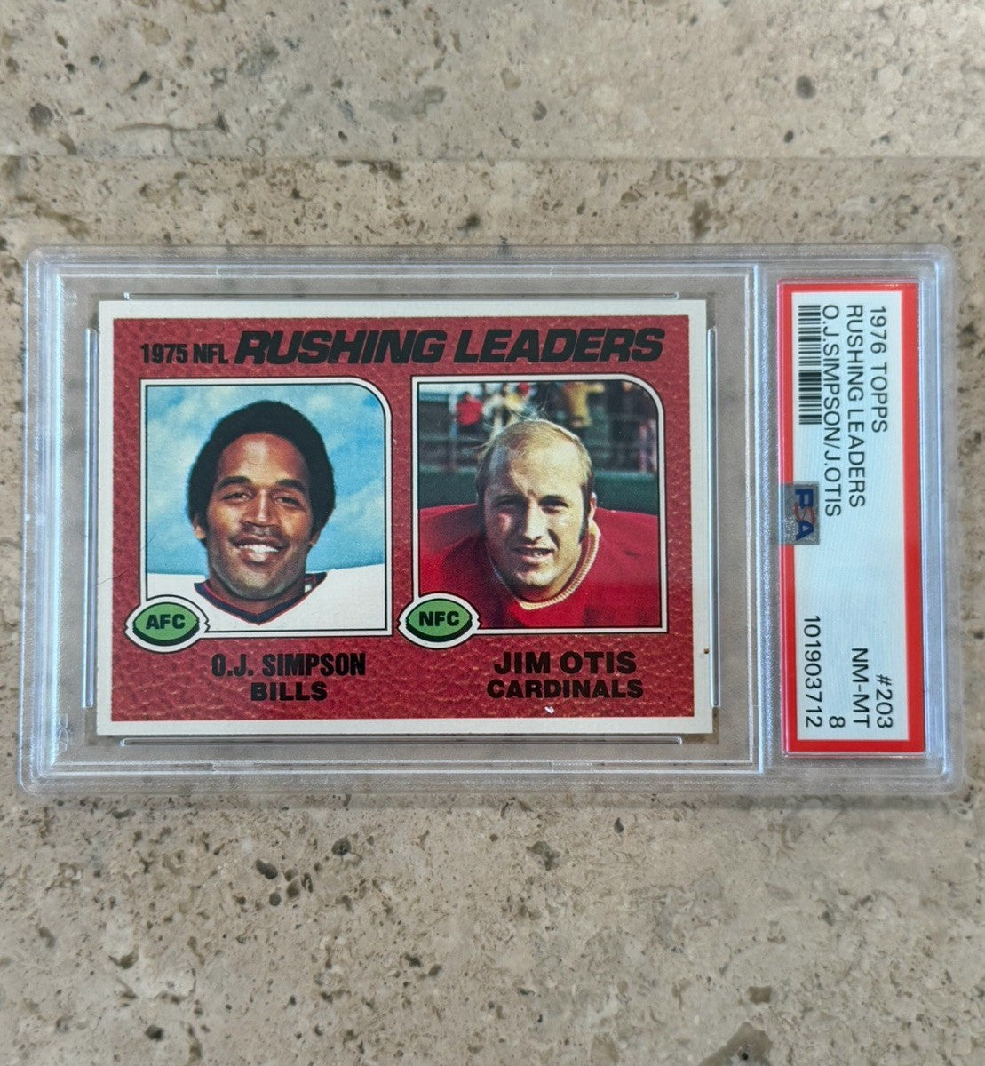 1976 Topps #203 Rushing Leaders OJ Simpson Jim Otis PSA 8 NM-MT Bills Cardinals
