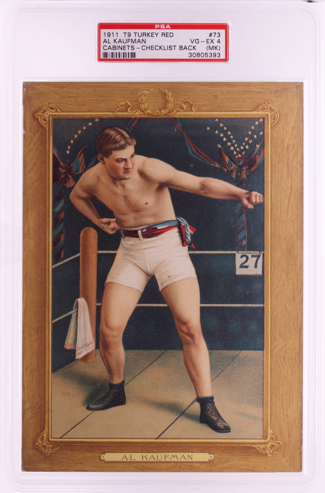 1911 T9 Turkey Red Al Kaufman PSA 4 (MK) Boxing Cabinet Checklist Back #73