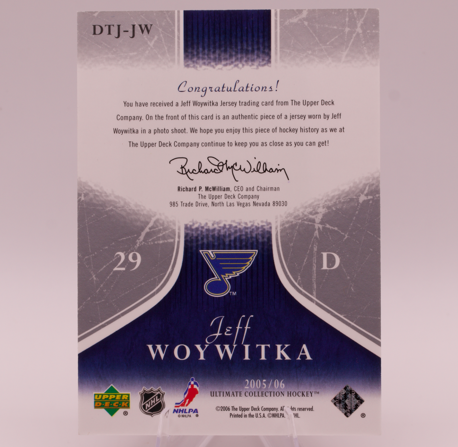 2005-06 Upper Deck Ultimate Collection Jeff Woywitka Debut Threads Jersey /250