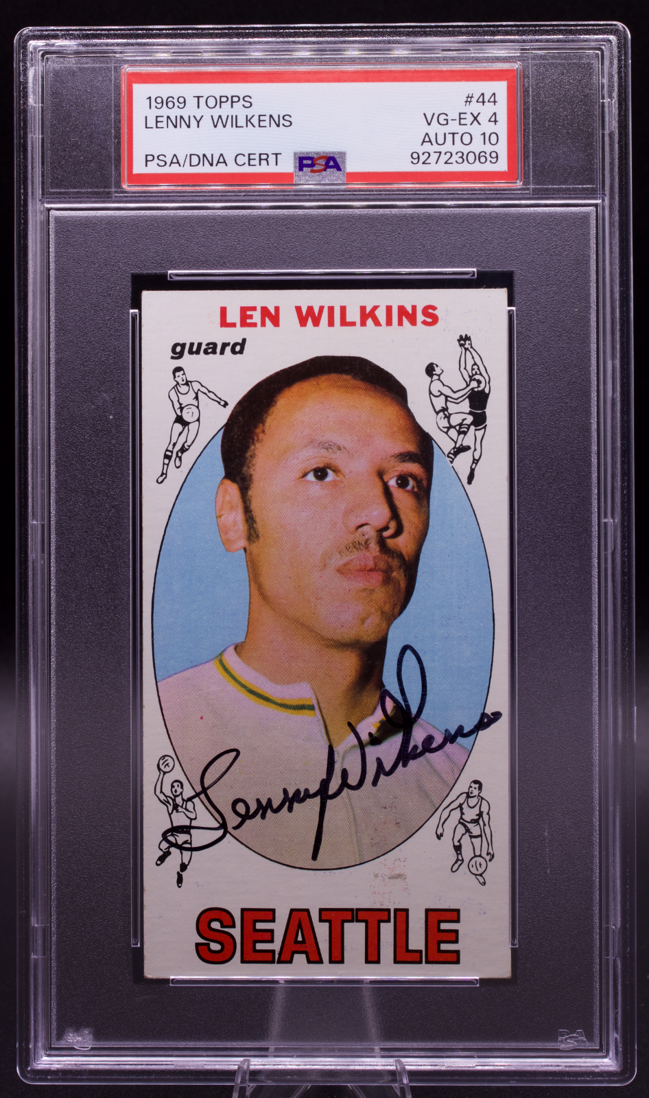 1969 Topps Lenny Wilkens #44 PSA 4 AUTO 10 Signed Seattle Sonics Tallboy HOF