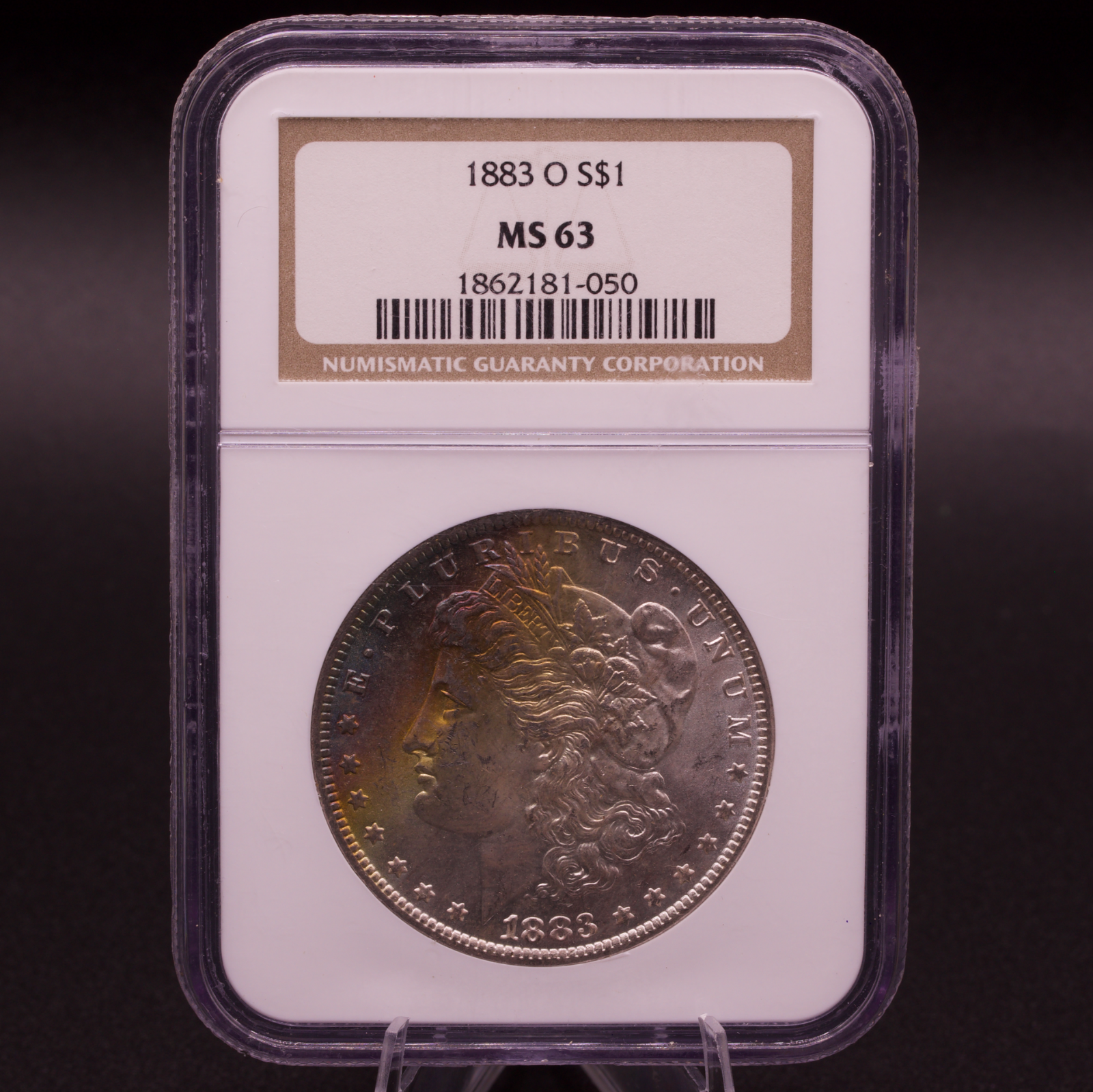 1883-O Morgan Silver Dollar NGC MS63 Rainbow Toned Crescent New Orleans Mint $1