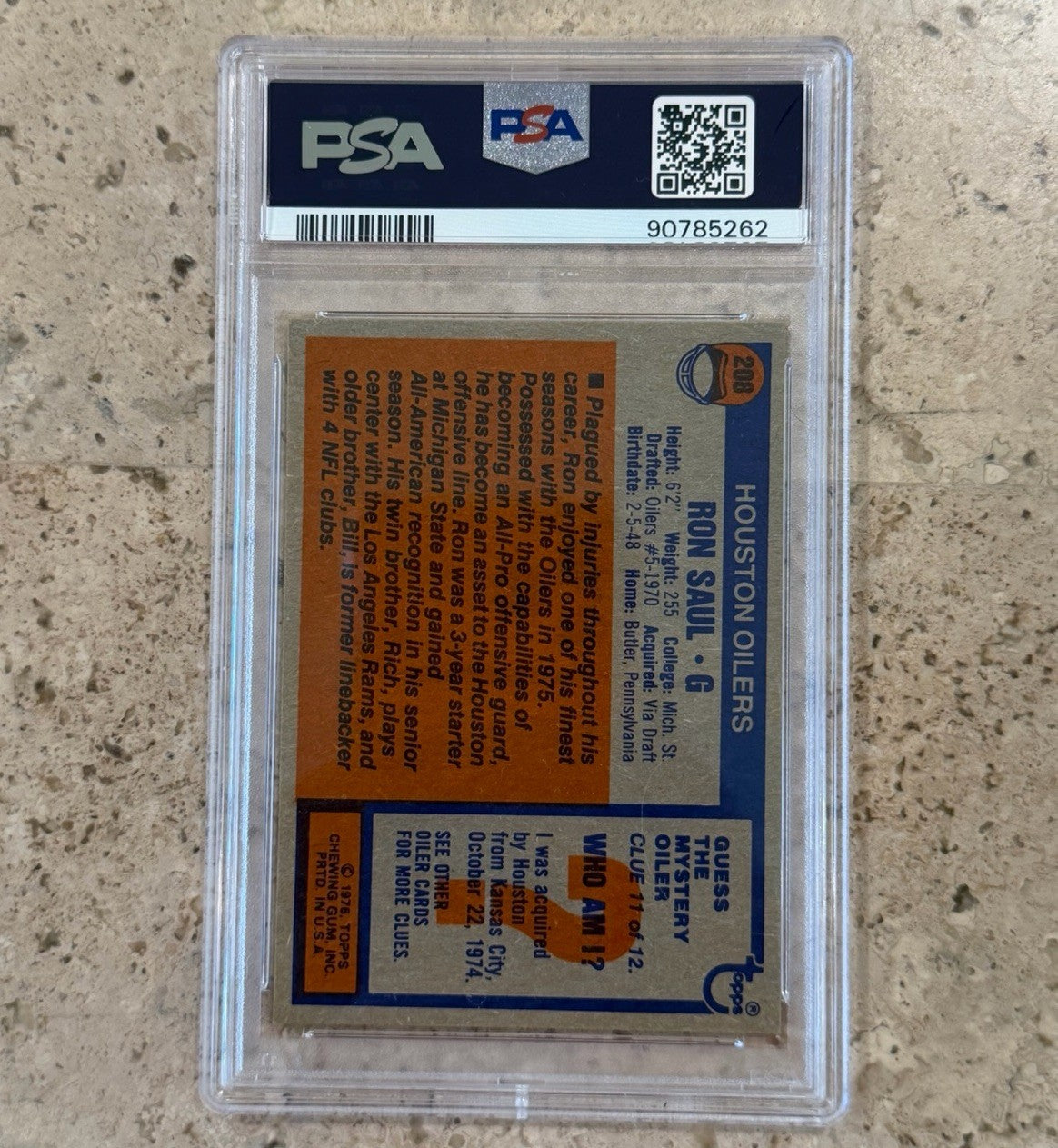 1976 Topps Ron Saul #208 PSA 8 NM-MT Houston Oilers Guard Vintage Football Card