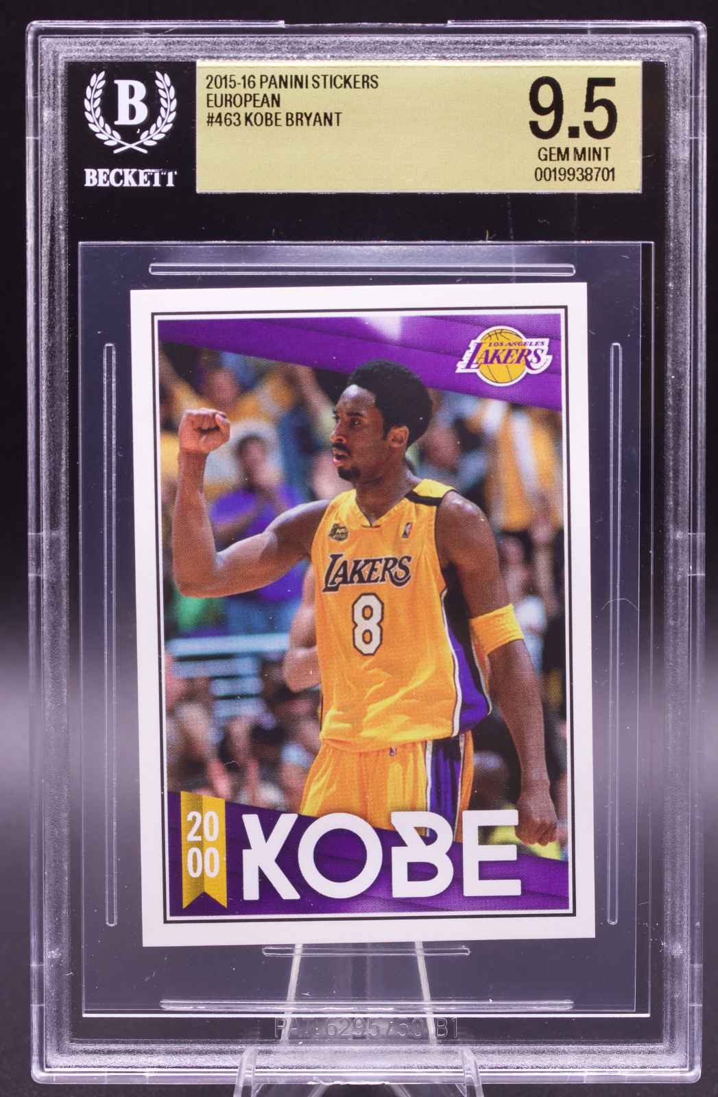 2015-16 Panini European Sticker Kobe Bryant #463 Beckett BGS 9.5 Gem Mint Lakers