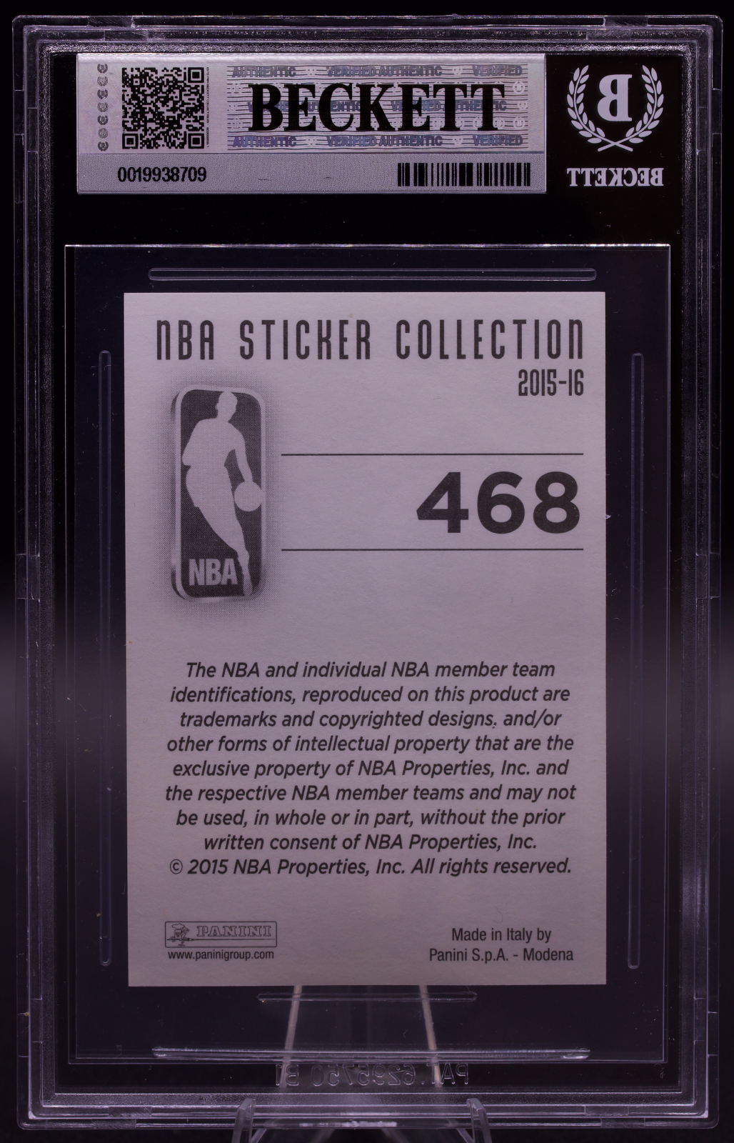 2015-16 Panini European Sticker Kobe Bryant #468 New BGS Holder 9 Mint Lakers