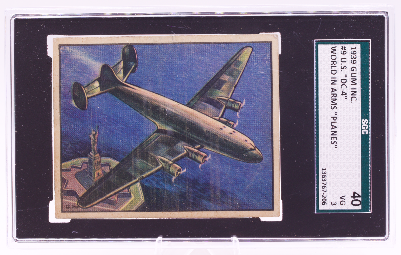 1939 Gum Inc World In Arms #9 US DC-4 Douglas Airliner SGC 3 VG Pre-War WWII