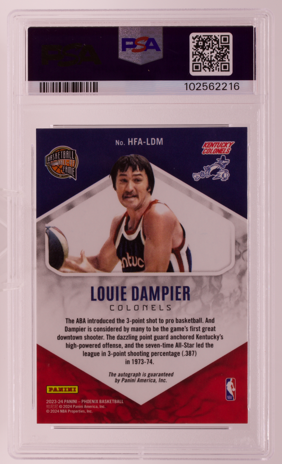 2023-24 Panini Phoenix Louie Dampier Hall of Fame Auto PSA 6 Kentucky Colonels