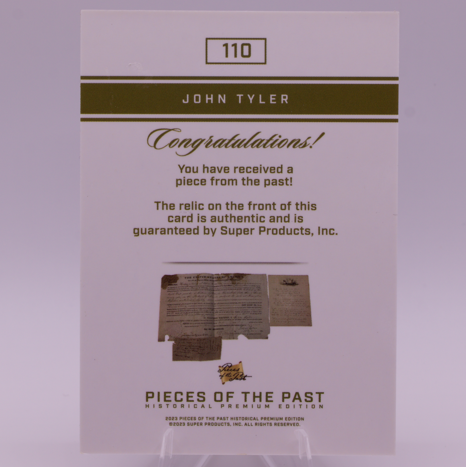 John Tyler Authentic Relic Card Pieces of the Past #110 10th President of USA