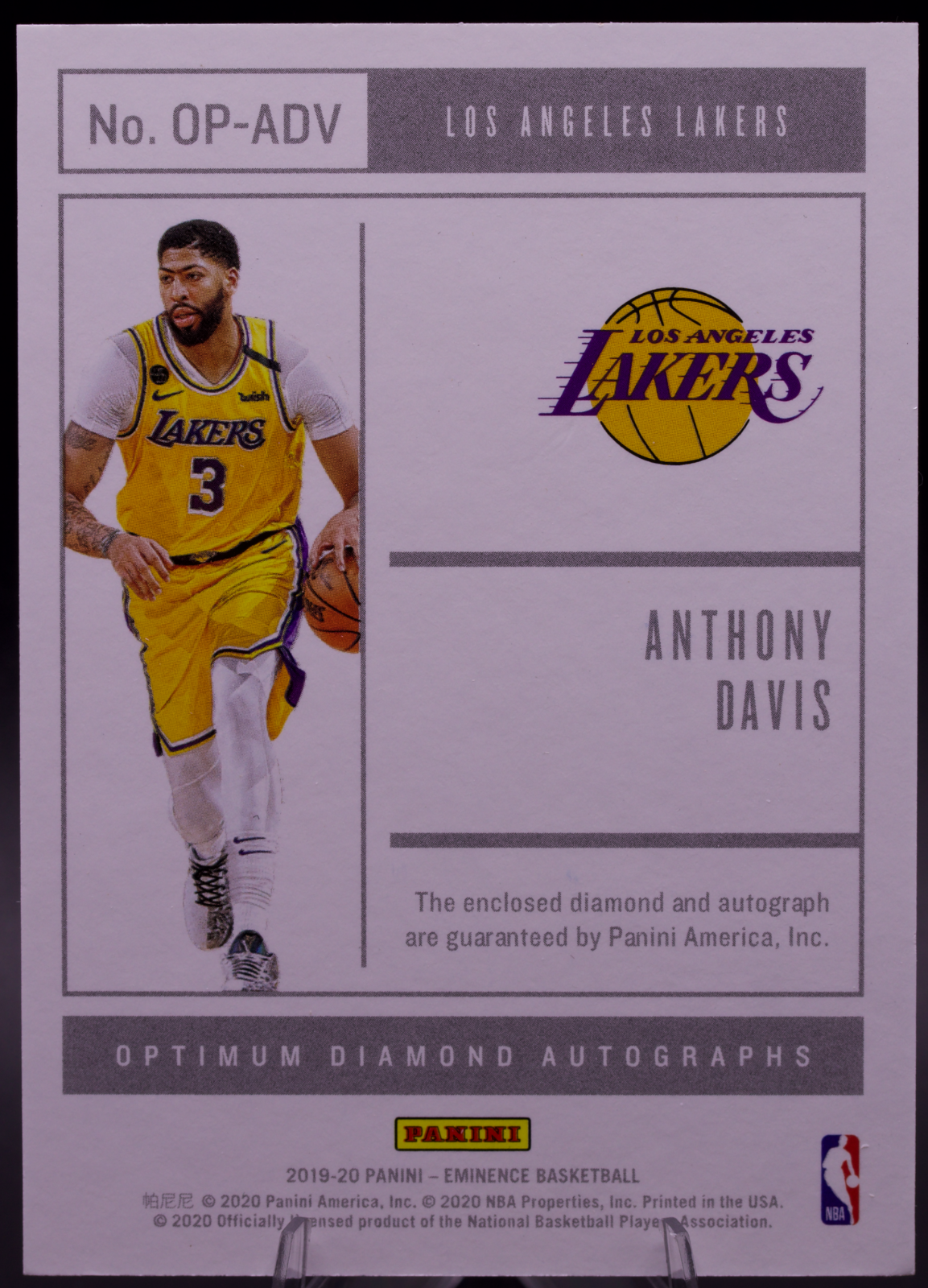 2019-20 Panini Eminence Anthony Davis Optimum Diamond Auto 5/5 Book End