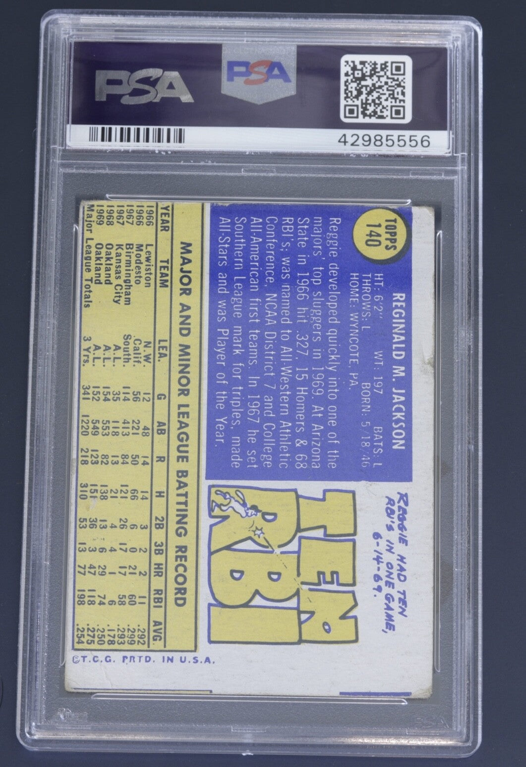 Signed 1970 Topps Reggie Jackson #140 PSA Authentic PSA/DNA Auto 10 A’s HOF 93