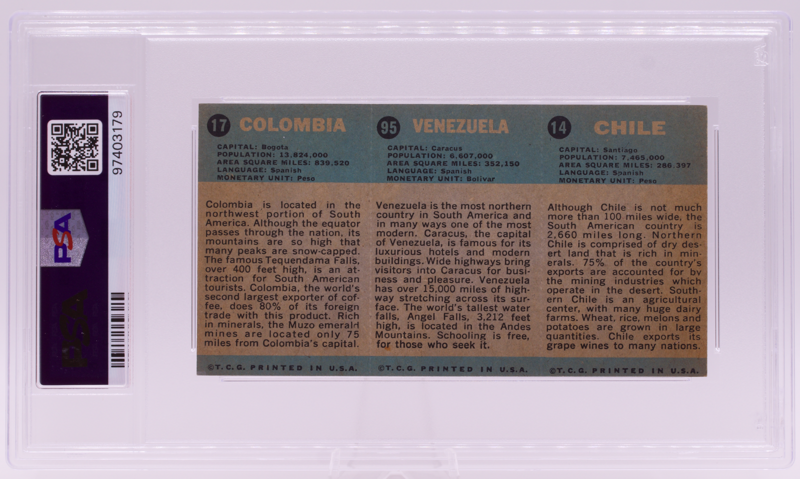 1963 Flag Midgee Cards Chile Venezuela Colombia PSA EX-MT 6 Strip