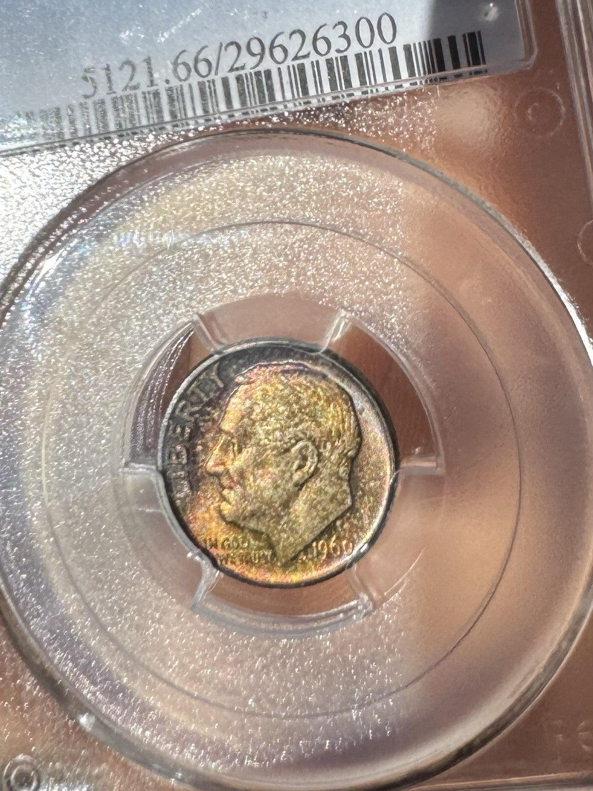 1960-D Roosevelt Dime PCGS MS66 • Full Rainbow Toning • Toned 10C Coin