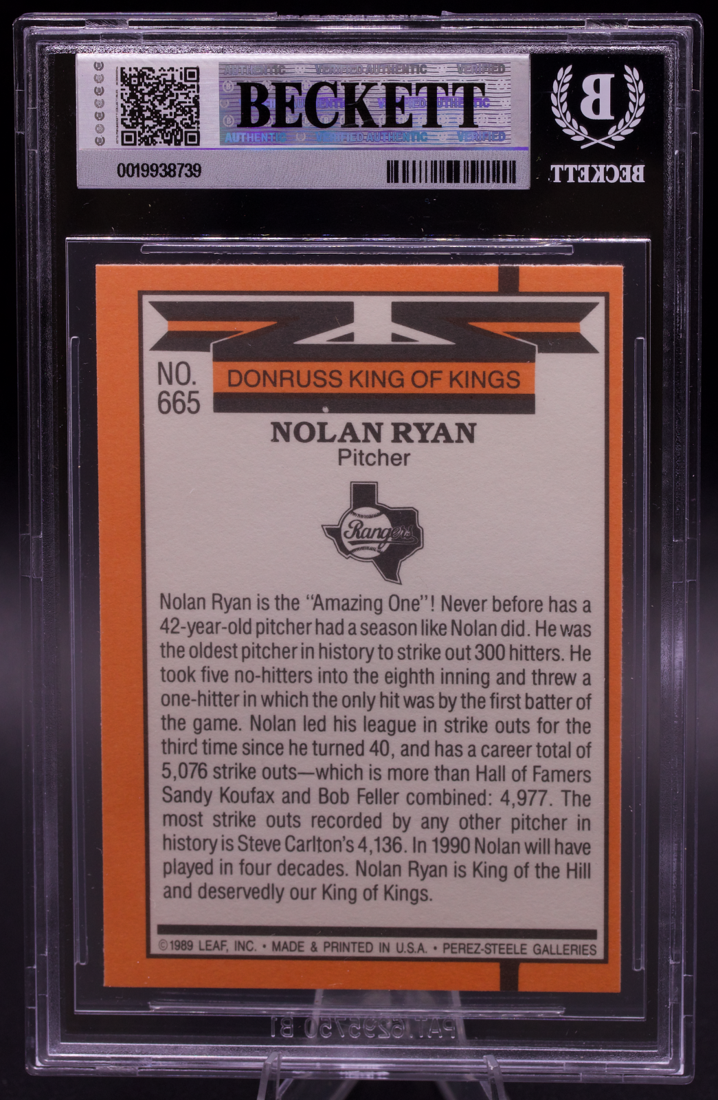 1990 Donruss King of Kings Nolan Ryan #665 New BGS Holder 8.5 NM-MT+ Rangers