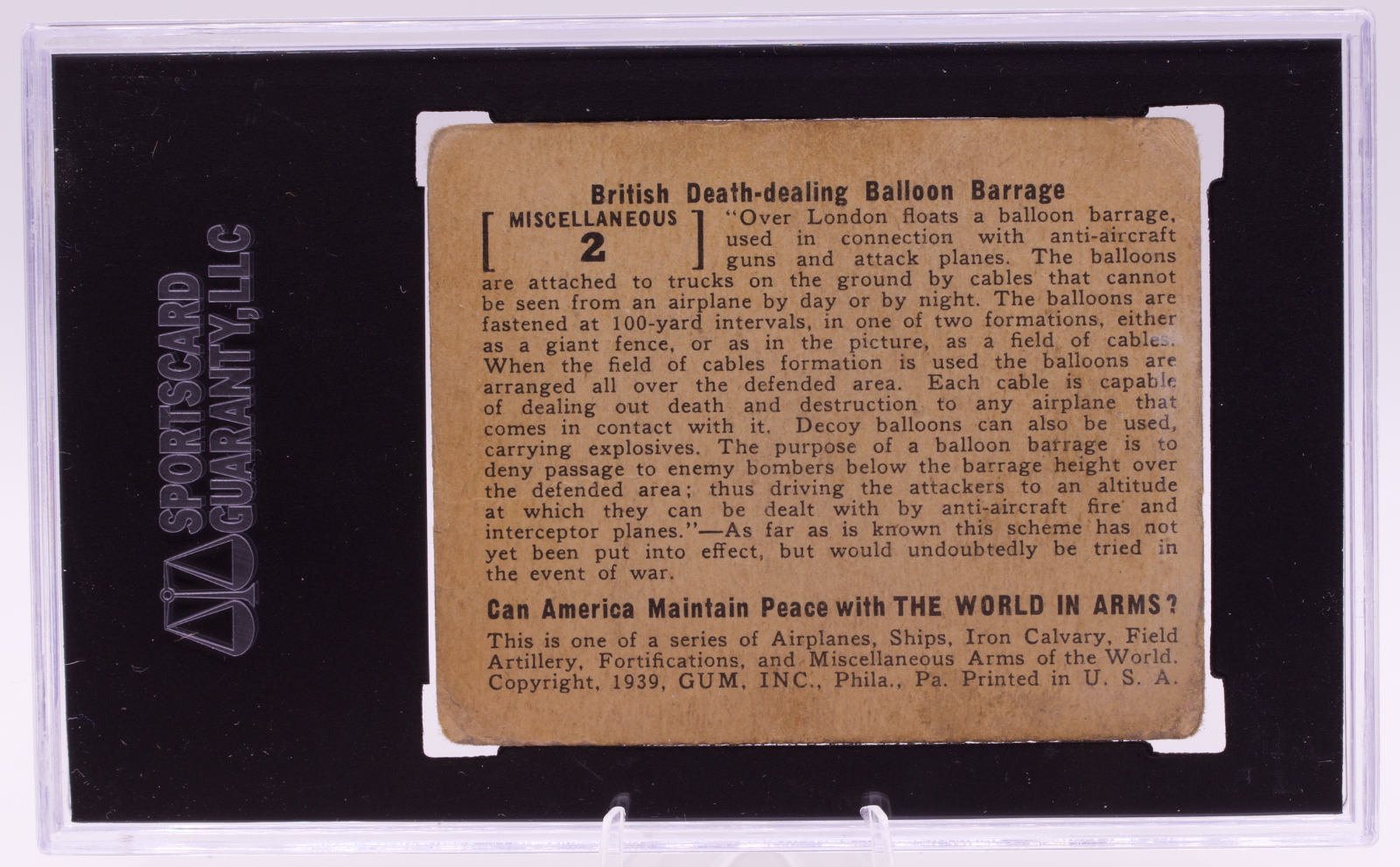 1939 Gum Inc World In Arms #2 British Balloon Barrage SGC 2.5 Good+ Pre-War WW2