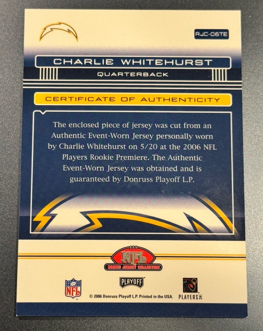 2006 Absolute Memorabilia Charlie Whitehurst Rookie Event Worn Jersey Chargers