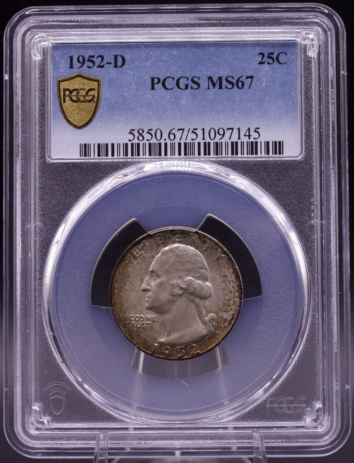 1952-D Washington Quarter PCGS MS67 Toned Silver 25C Gem Uncirculated Coin