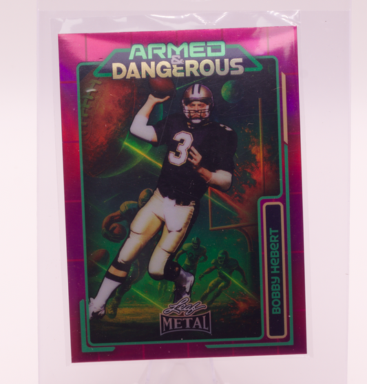 2026 Leaf Metal Armed & Dangerous Bobby Hebert /6 New Orleans Saints QB Card