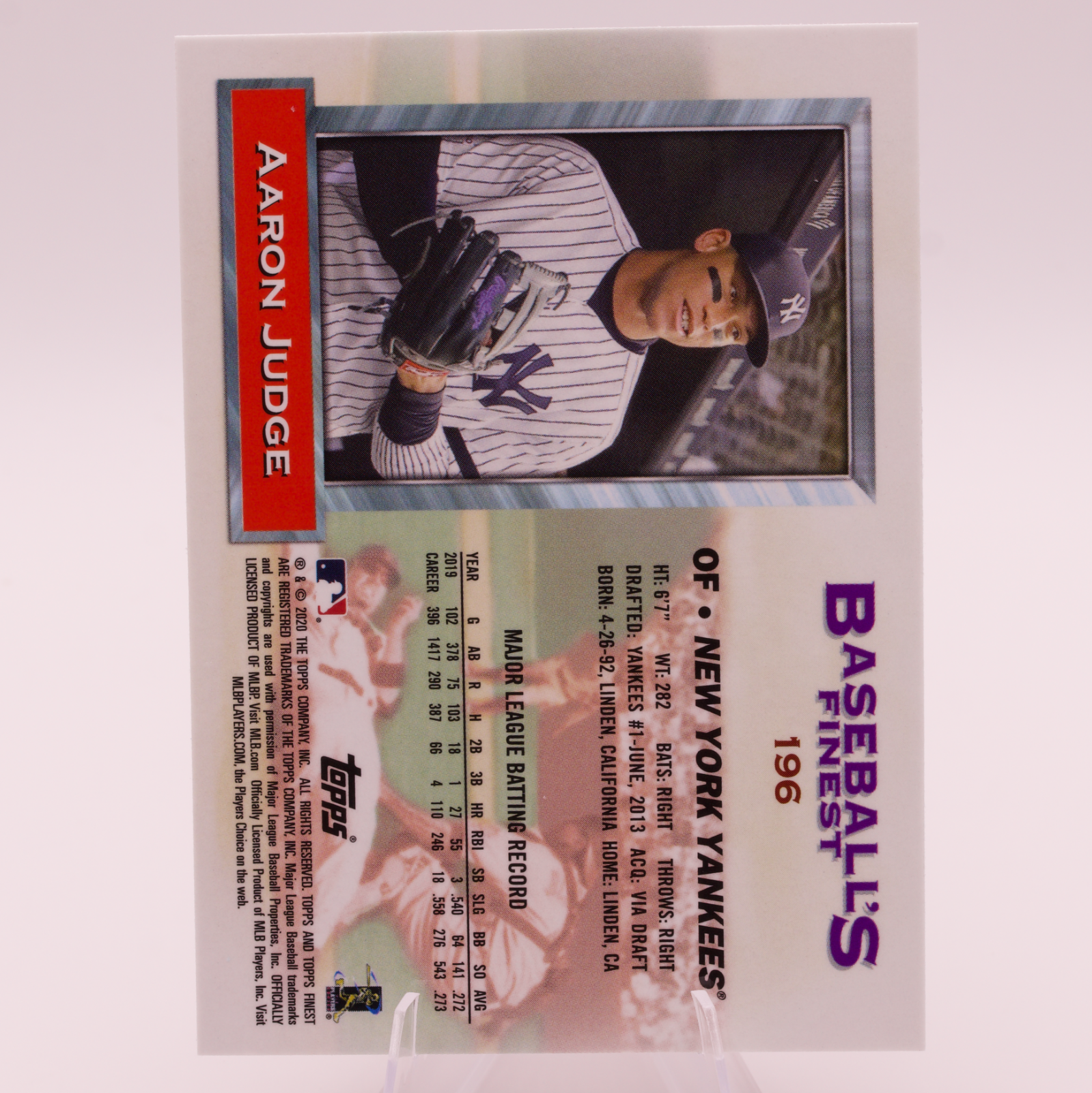 2020 Topps Finest Flashbacks Aaron Judge #196 Yankees 1993 Finest Retro Design