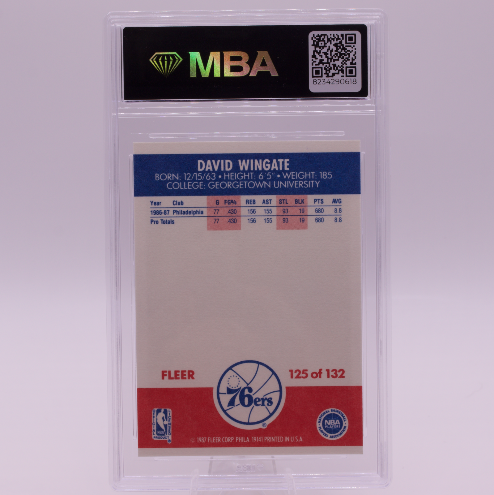 1987 Fleer David Wingate #125 MBA 10 GEM MINT RC Philadelphia 76ers