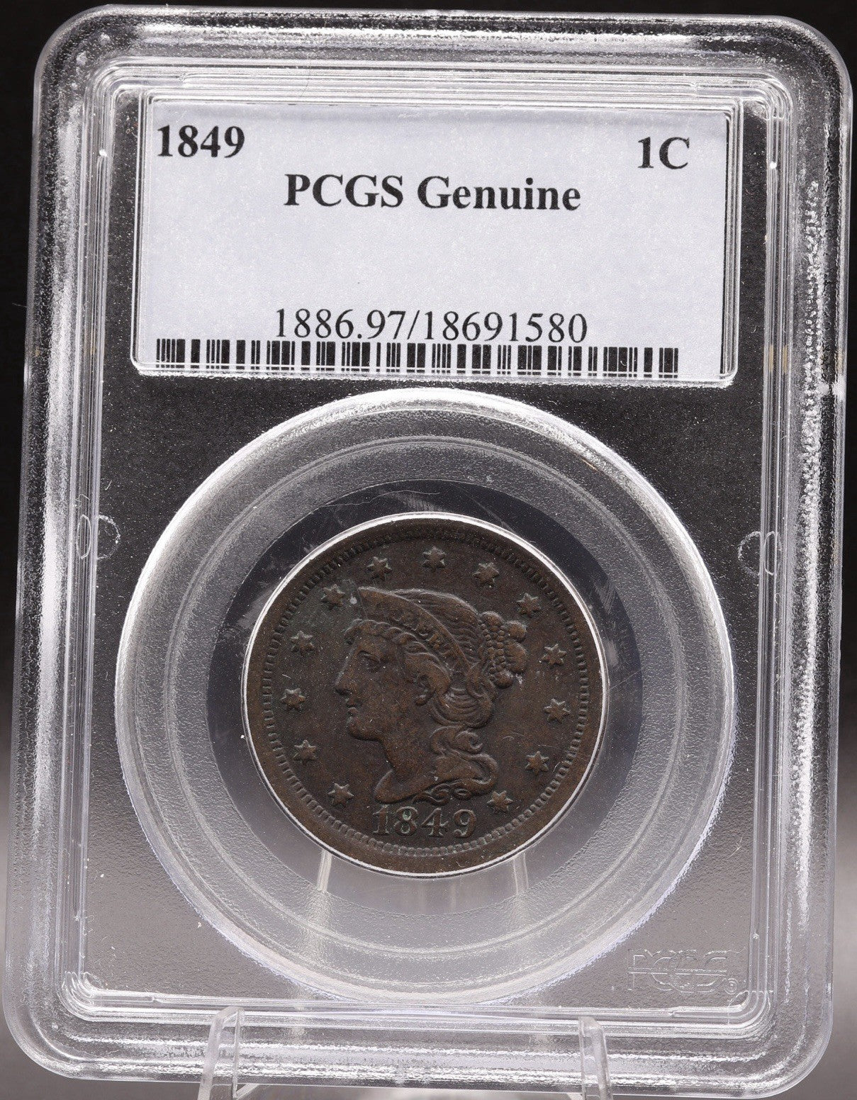 1849 Braided Hair Large Cent PCGS Genuine Early US Large Copper Penny Coin