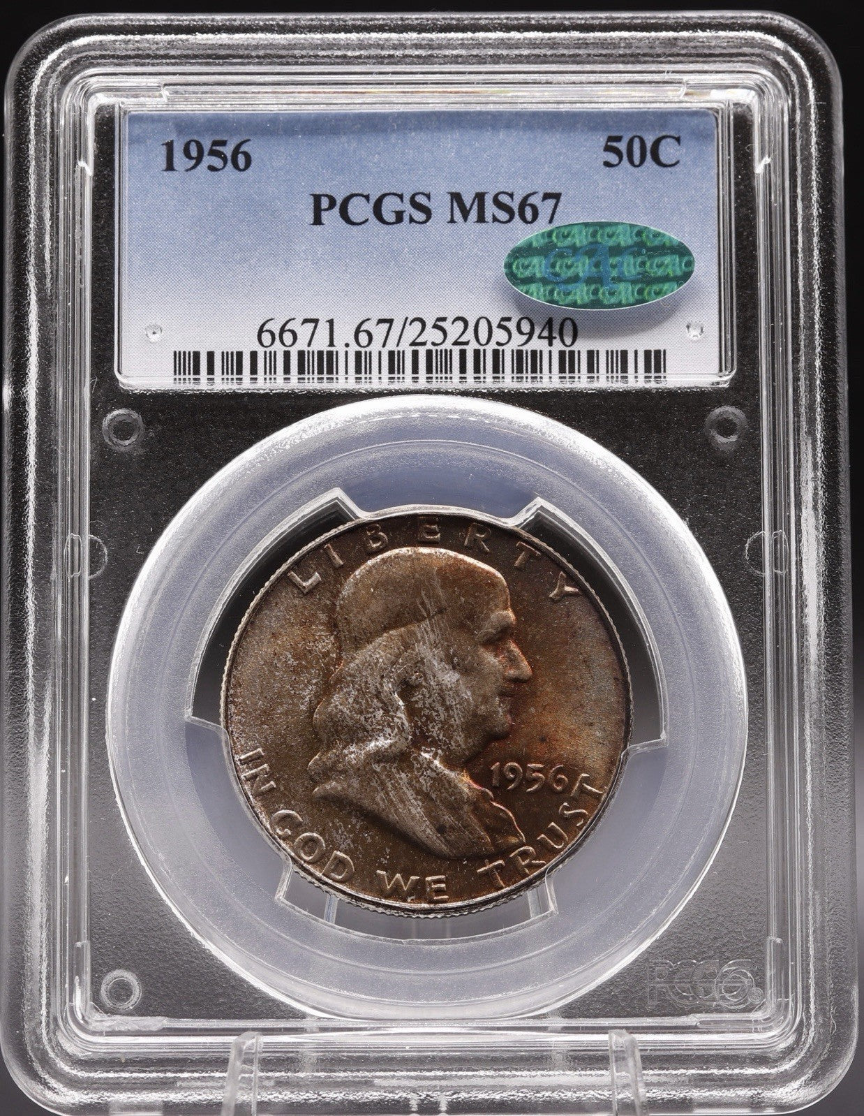 1956 Philadelphia Franklin Silver Half Dollar PCGS MS67 CAC Certified Coin