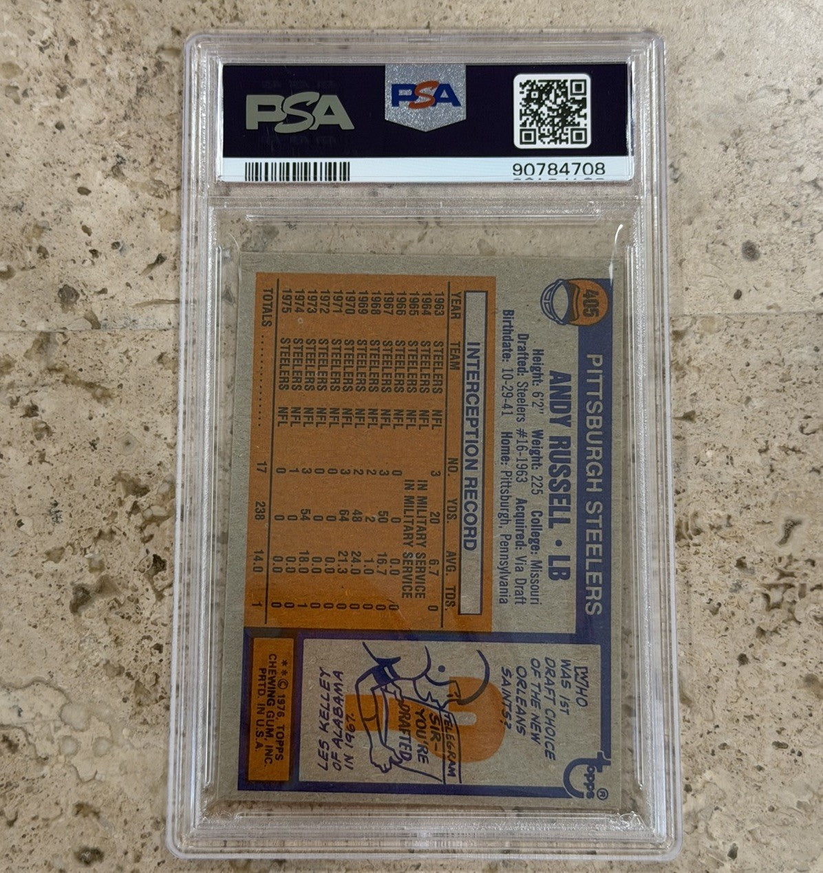 1976 Topps #405 Andy Russell PSA 8 NM-MT Pittsburgh Steelers Vintage Football