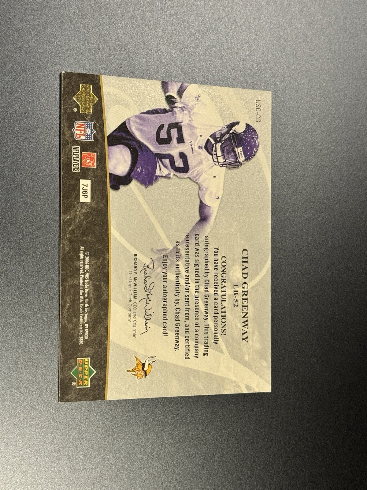 2006 Ultimate Collection Chad Greenway RC Auto /35 • Vikings • Rookie Scripts