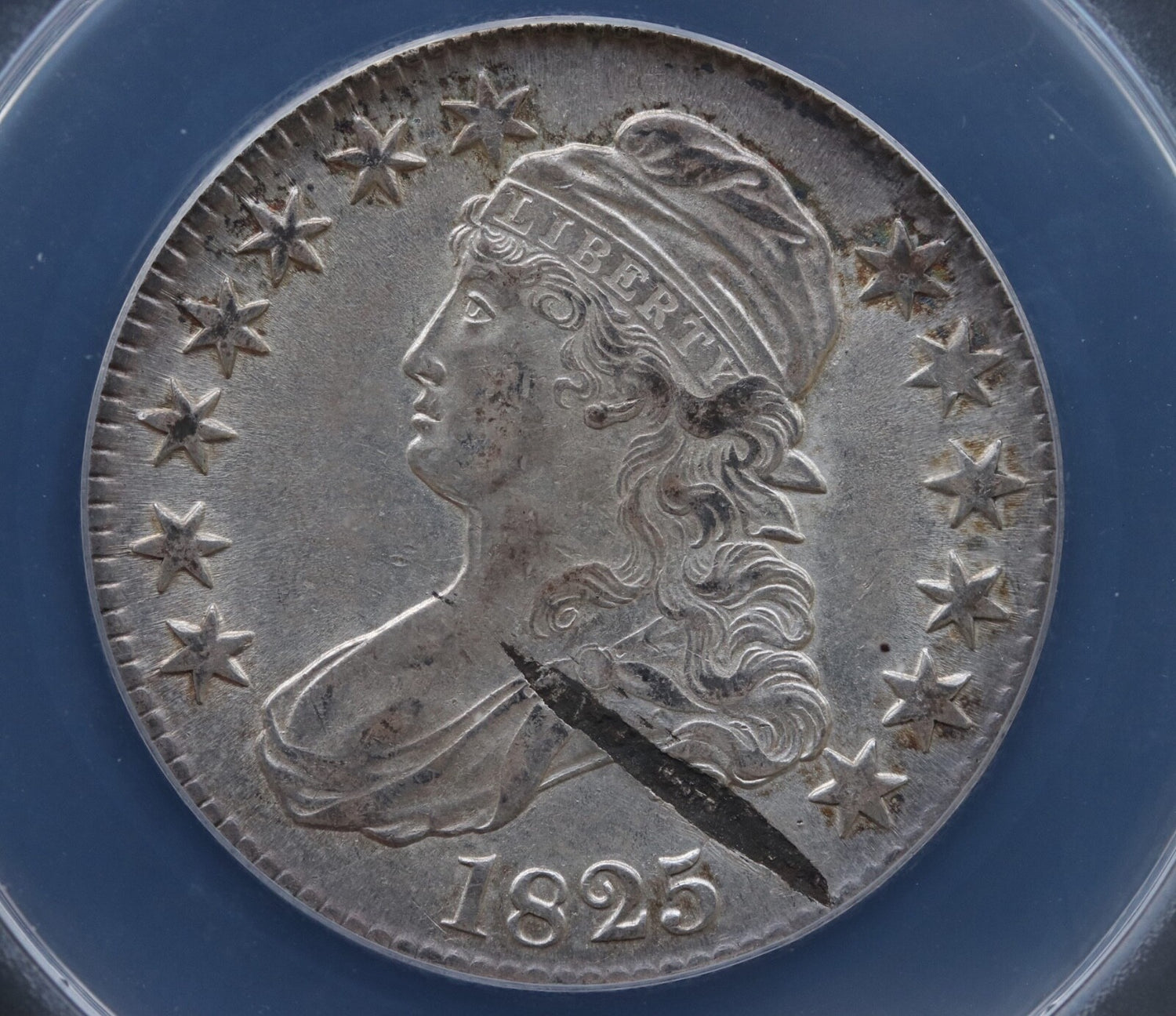 1825 Capped Bust Half Dollar Planchet Streak AU55 Details ANACS O-111 R2 50C