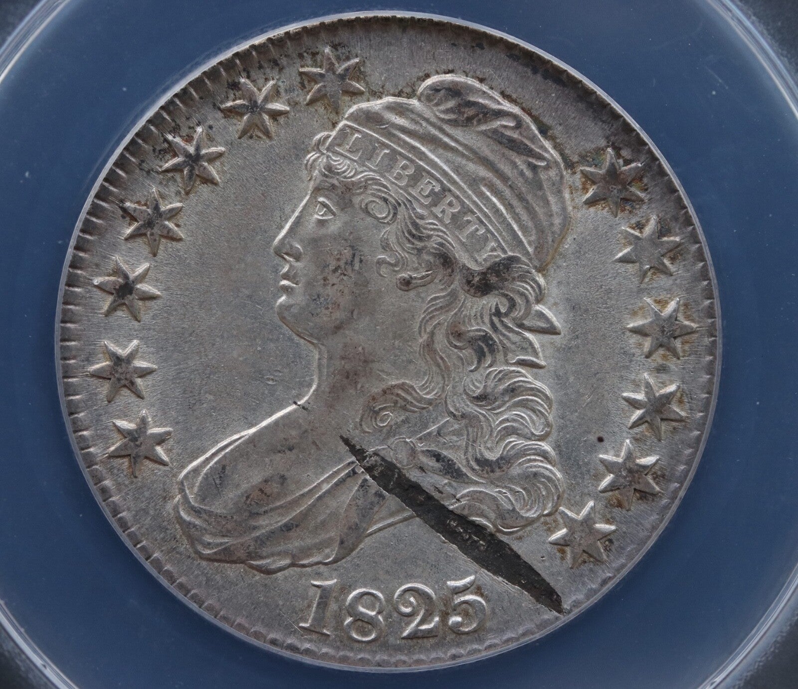 1825 Capped Bust Half Dollar Planchet Streak AU55 Details ANACS O-111 R2 50C