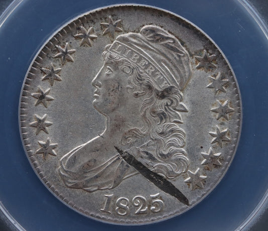 1825 Capped Bust Half Dollar Planchet Streak AU55 Details ANACS O-111 R2 50C