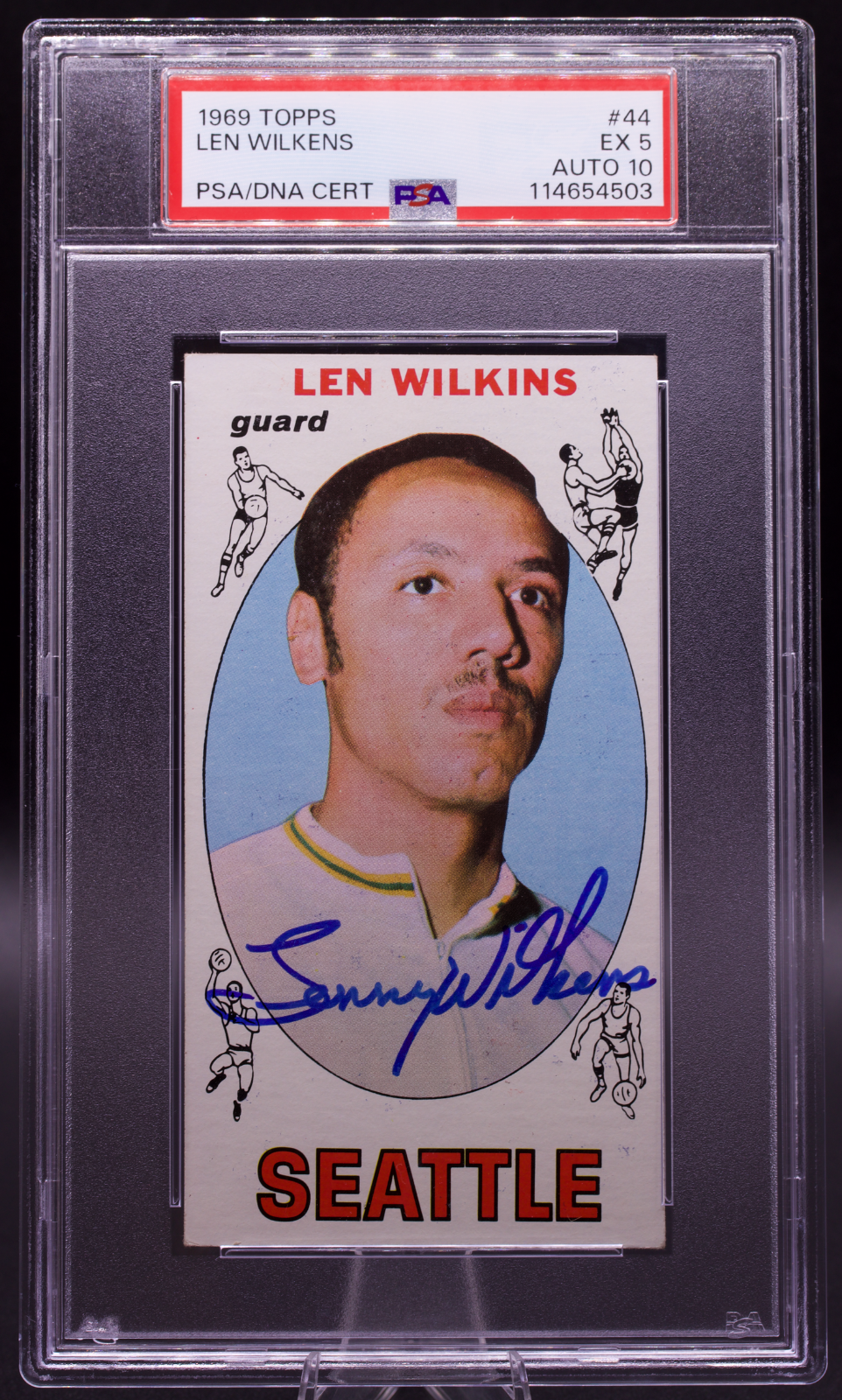 1969 Topps Len Wilkens #44 PSA 5 AUTO 10 Signed Seattle Sonics Tallboy HOF