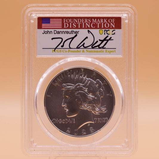 2023 Peace Dollar PCGS MS70 Advanced Release  John Dannreuther Signed Label
