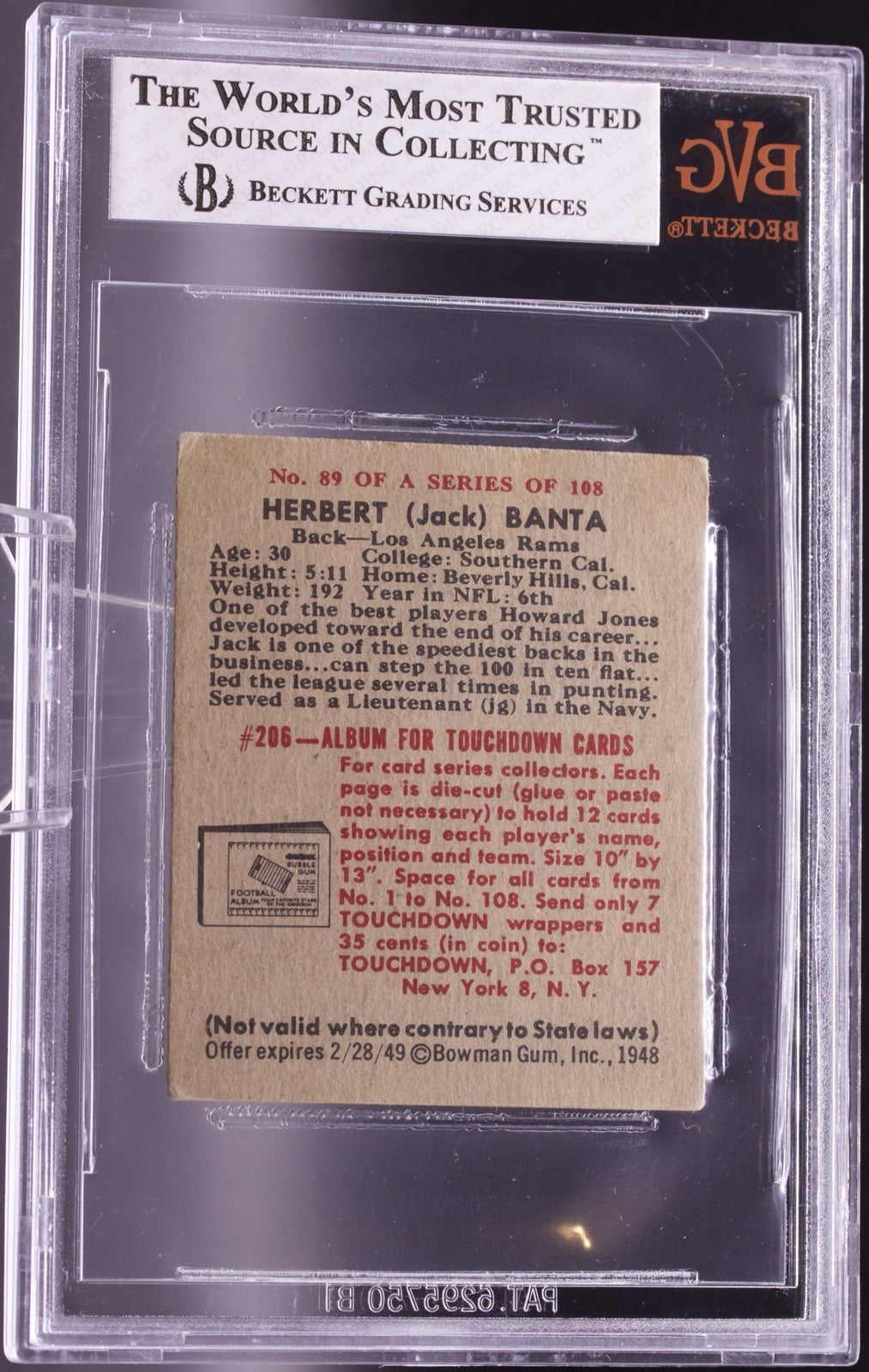 1948 Bowman #89 Herbert Banta Rams BVG 4 VG-EX Football Card