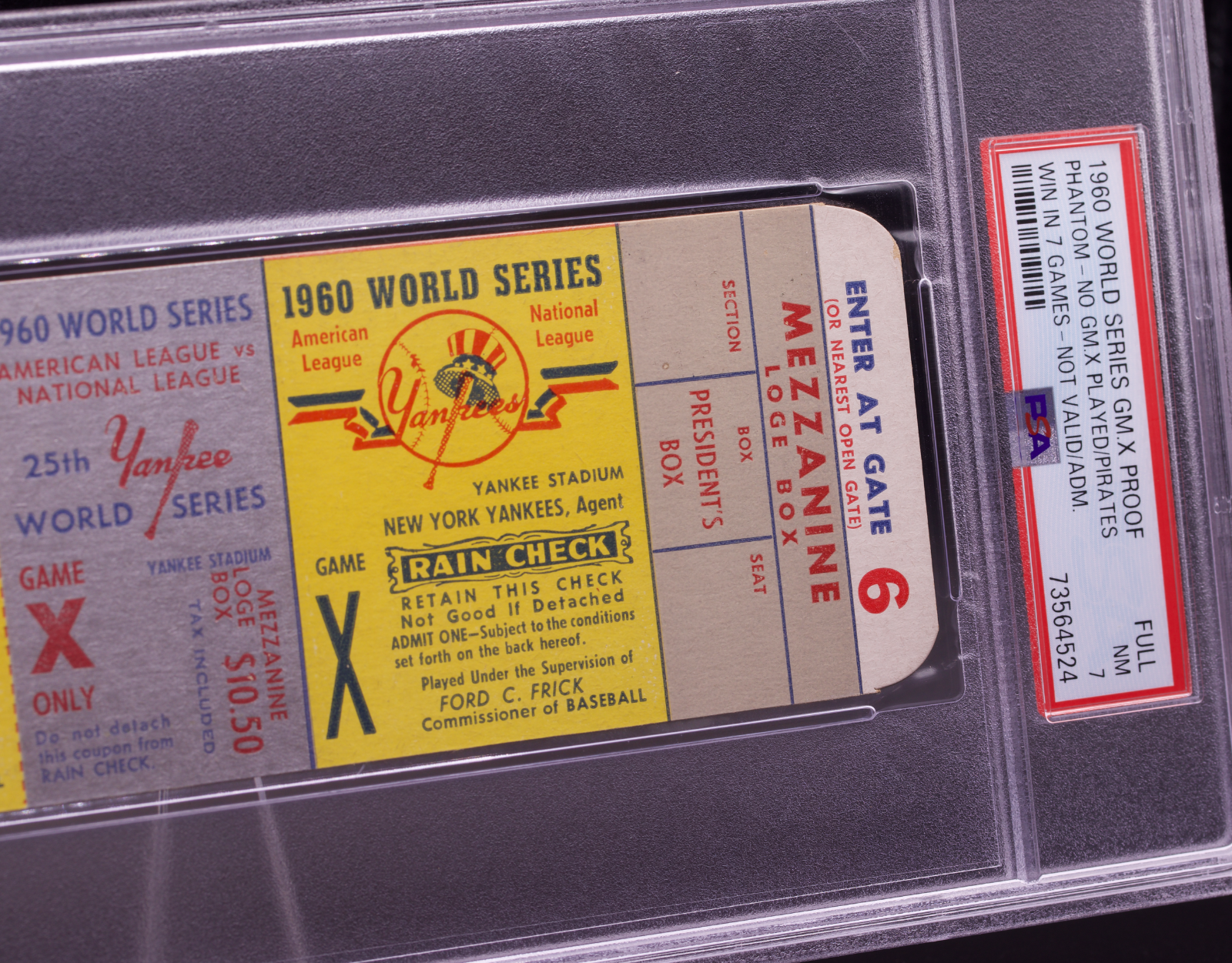 1960 World Series Game 7 Phantom Ticket PSA 7 NM Yankees • POP 1 - None Higher !