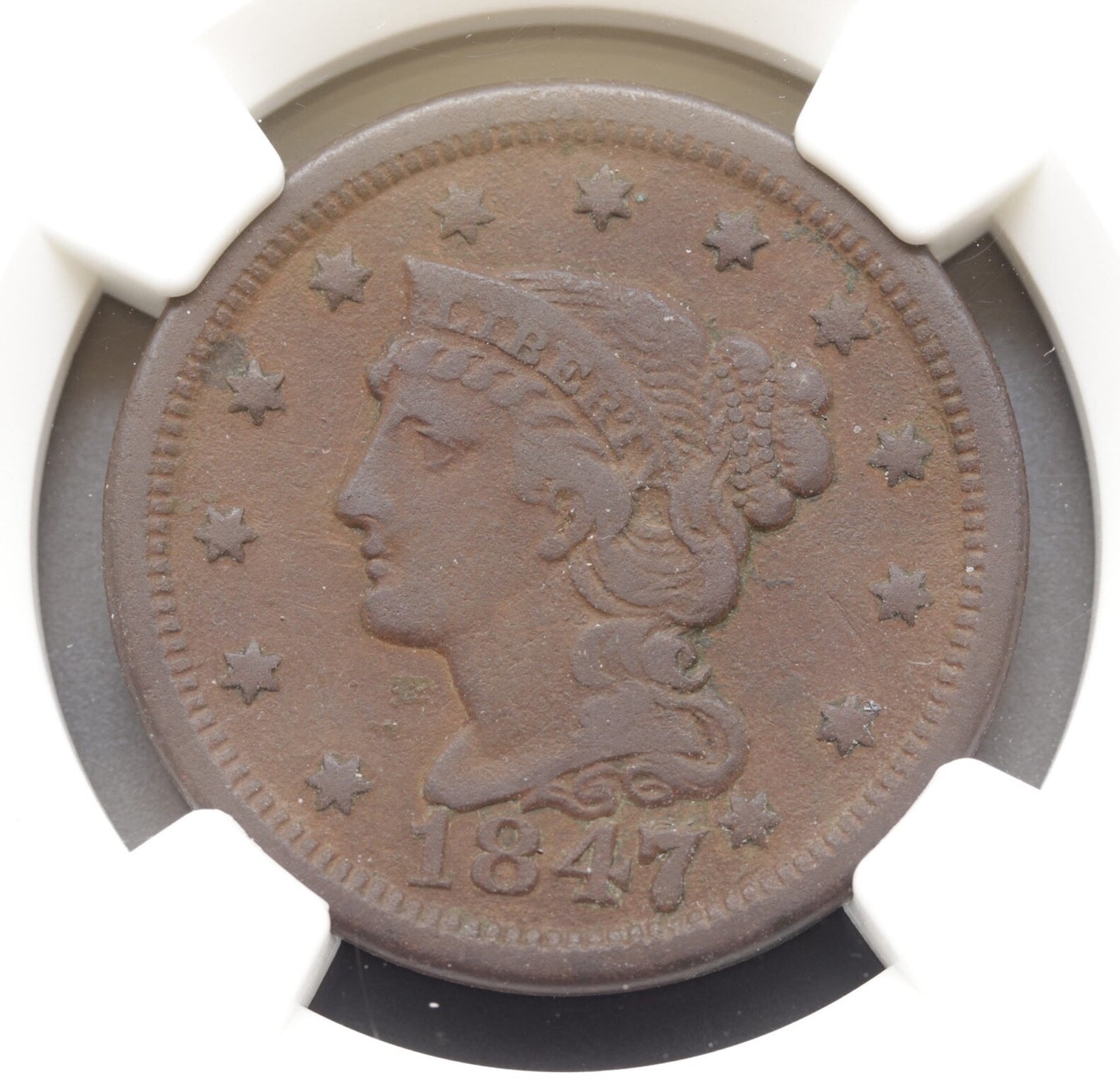 1847 Large Cent NGC XF Details LG/SM 7 Corrosion Liberty Head 1C Coin 