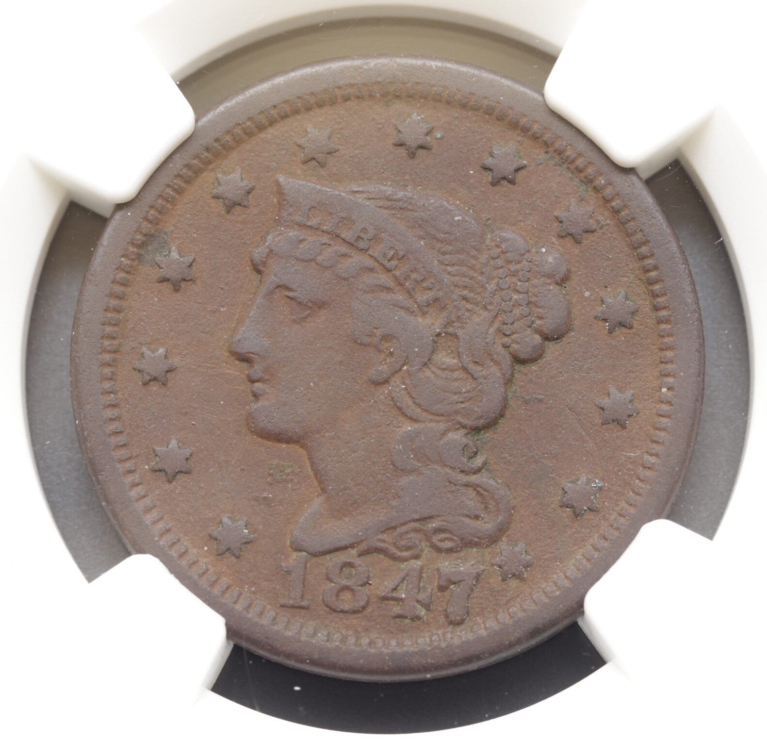 1847 Large Cent NGC XF Details LG/SM 7 Corrosion Liberty Head 1C Coin 