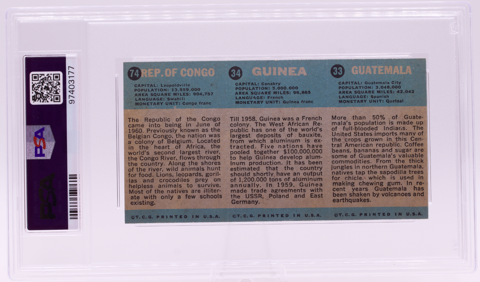 1963 Flag Midgee Cards Guatemala Guinea Republic of Congo PSA EX 5 Strip