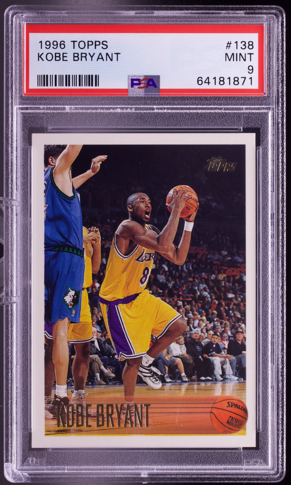 1996 Topps #138 Kobe Bryant Rookie PSA 9 MINT Lakers RC