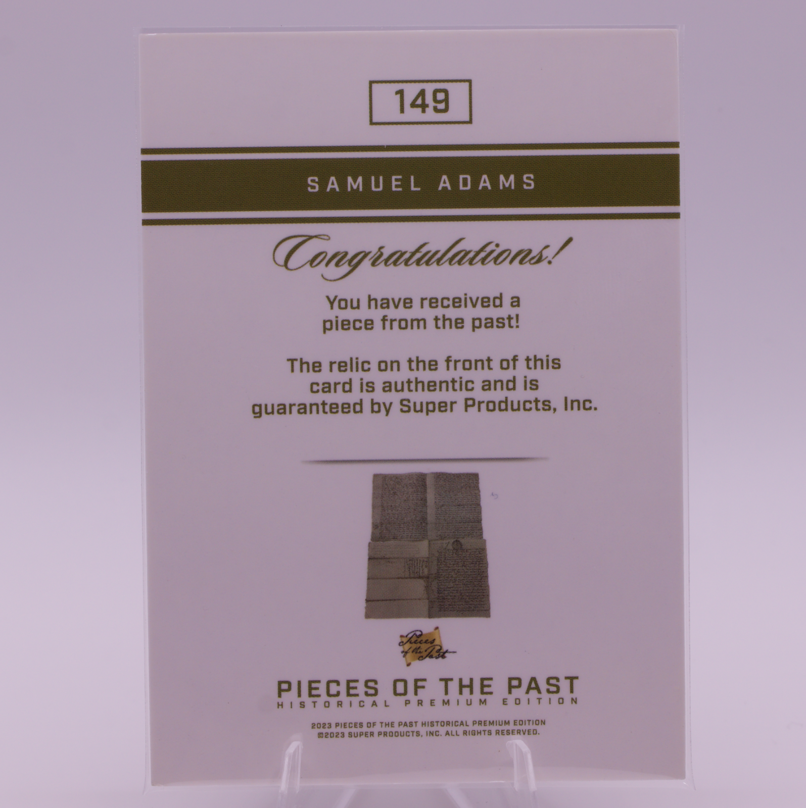 Samuel Adams Authentic Relic Card /10 Pieces of the Past #149 Founding Father