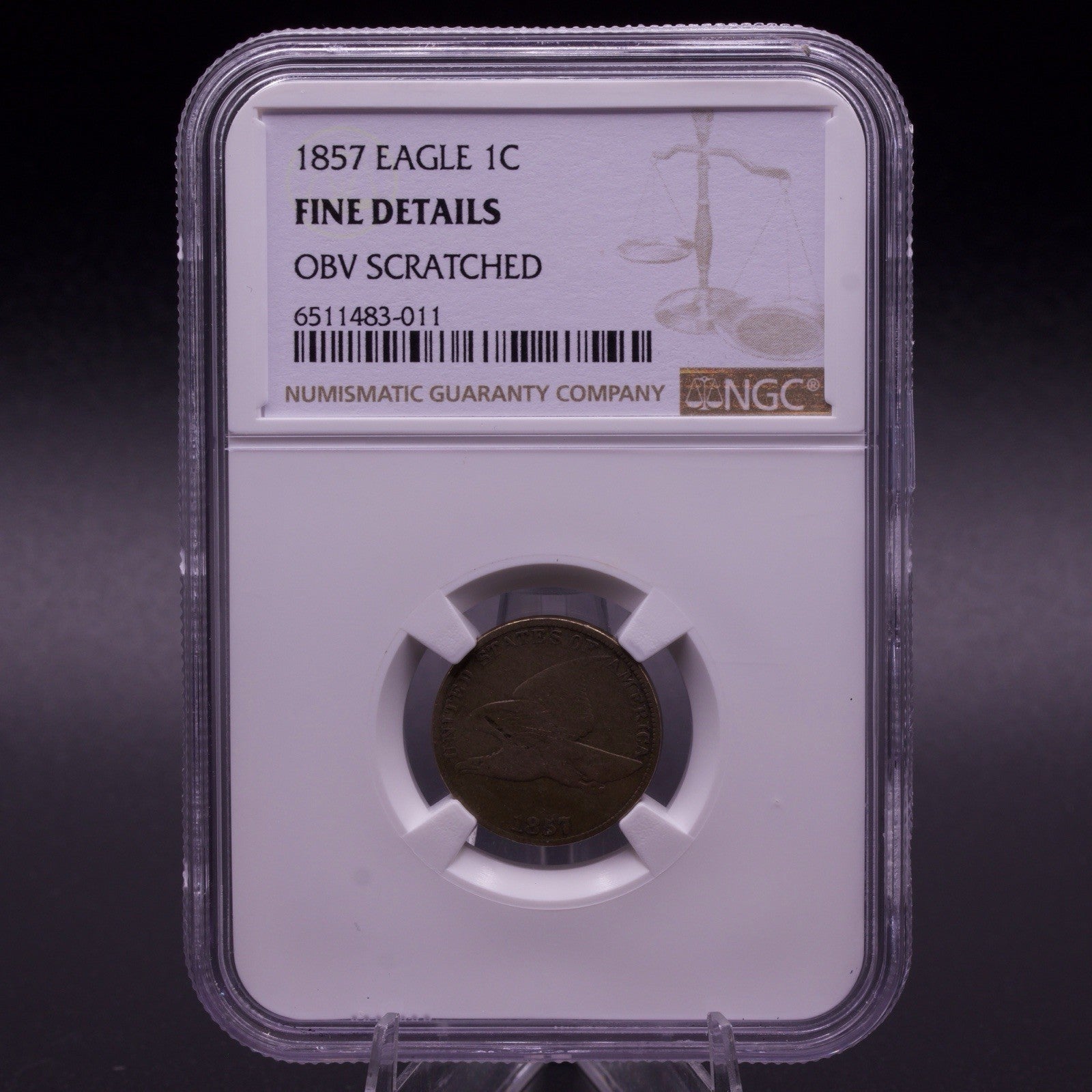 1857 Flying Eagle Cent 1c NGC Fine Details Obverse Scratched Vintage US Coin