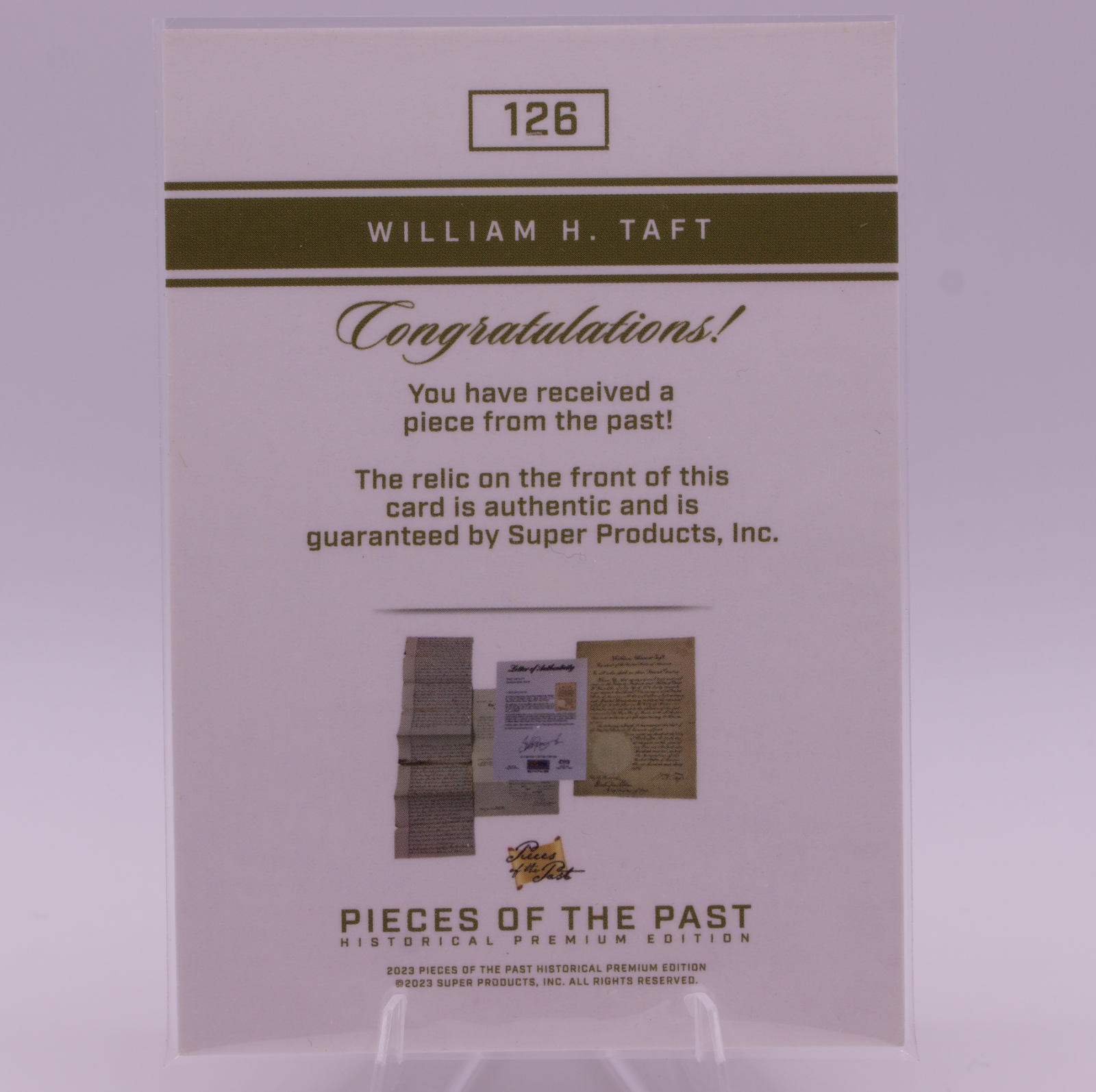 William H Taft Authentic Relic Card Pieces of the Past #126 27th President US