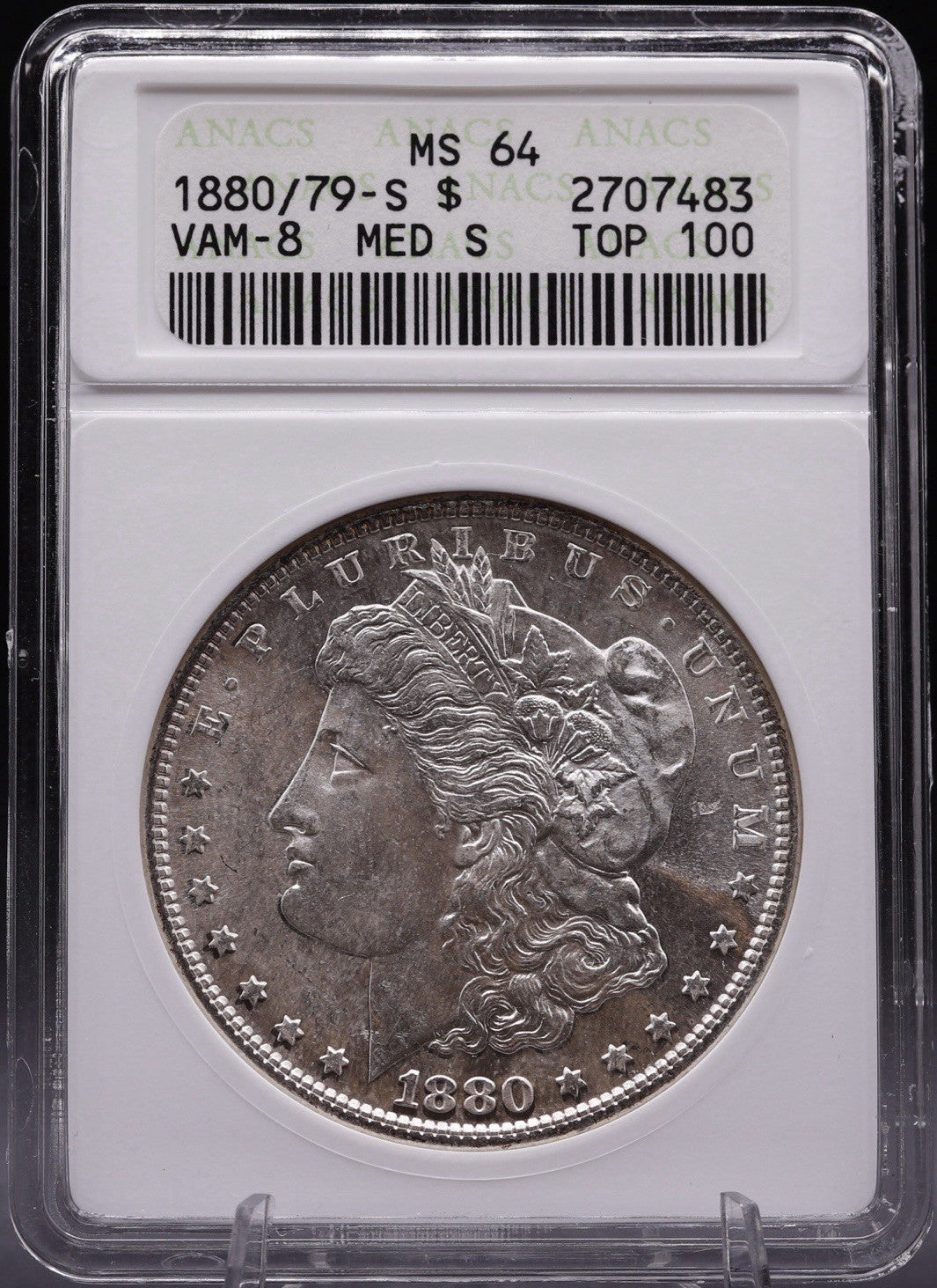 1880/79-S $1 Morgan Silver Dollar ANACS MS64 TOP 100 VAM-8 Med S