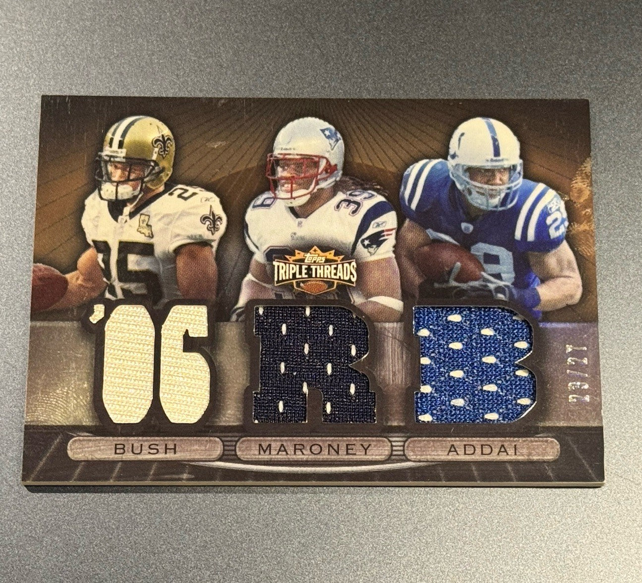 2007 Topps Triple Threads Bush/Maroney/Addai Sepia /27 • Triple Jersey Relic NFL
