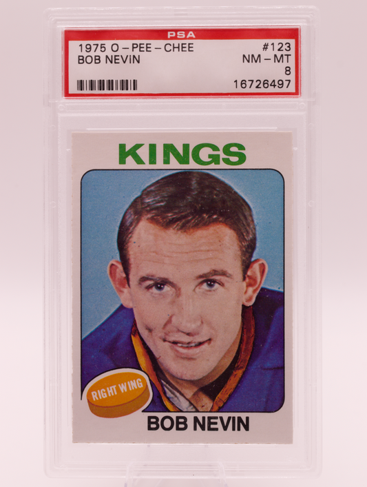 1975 O-Pee-Chee #123 Bob Nevin PSA 8 NM-MT Los Angeles Kings OPC Hockey Card
