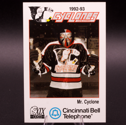 1992-93 Cincinnati Cyclones Mr. Cyclone Mascot Hockey Card Cincinnati Bell IHL