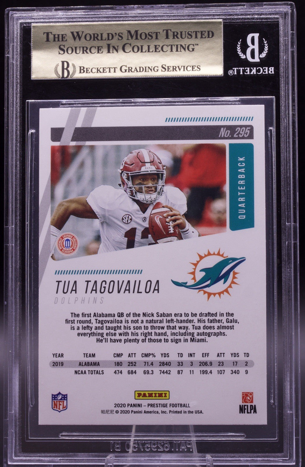 2020 Panini Prestige Tua Tagovailoa Rookie #295 BGS 9.5 Gem Mint Dolphins RC